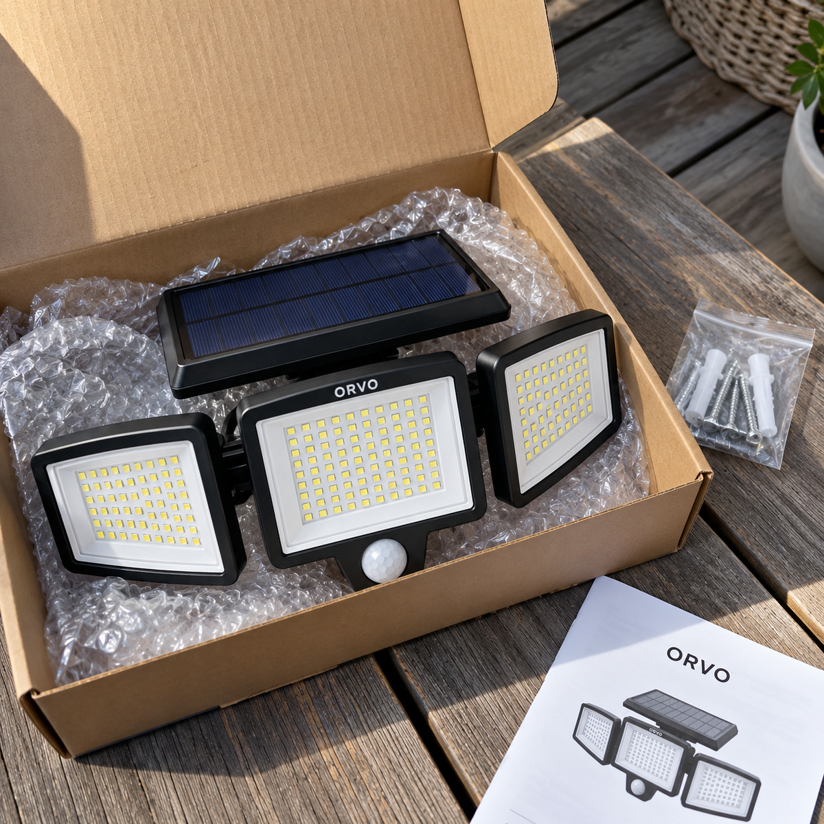 Close-up of the solar panel on top of the Orvo solar light